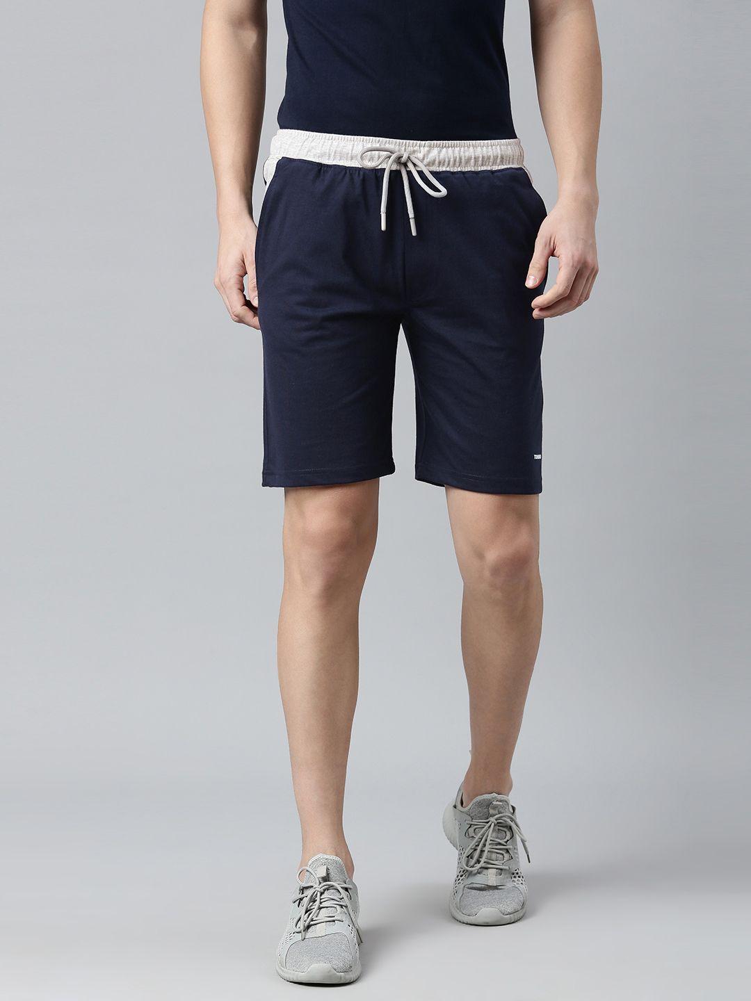 tom burg men navy blue solid premium cotton slim fit sports shorts