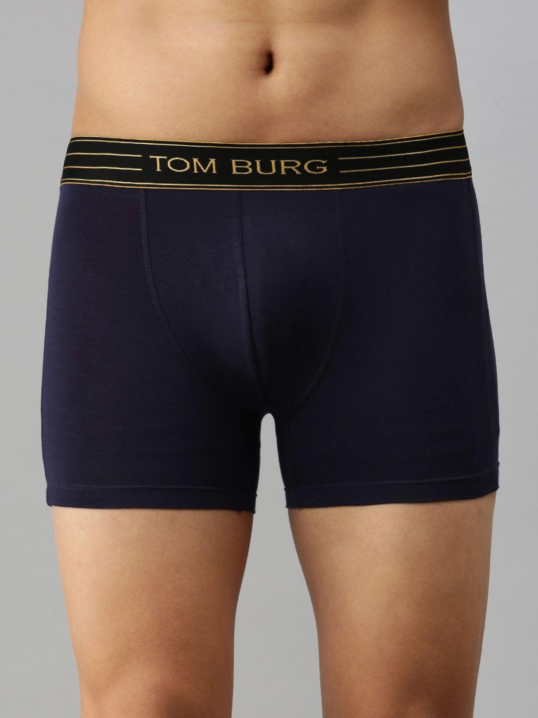 tom burg men navy blue solid trunks 3038