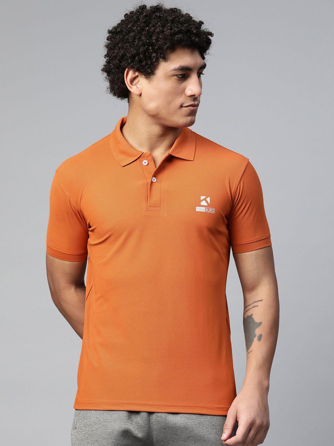 tom burg men orange brand logo printed polo collar antimicrobial t-shirt
