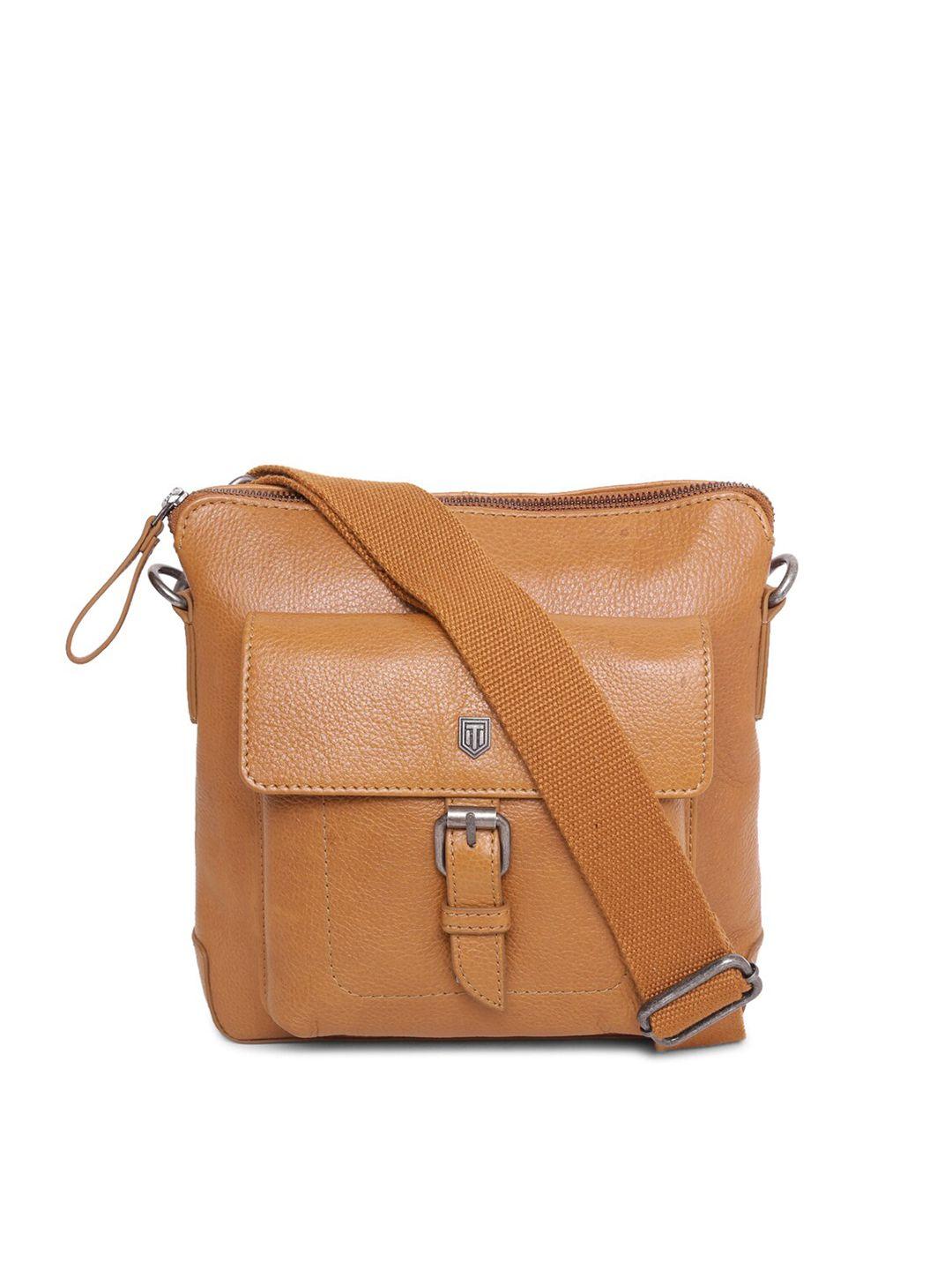 tom lang london unisex tan brown textured leather messenger bag