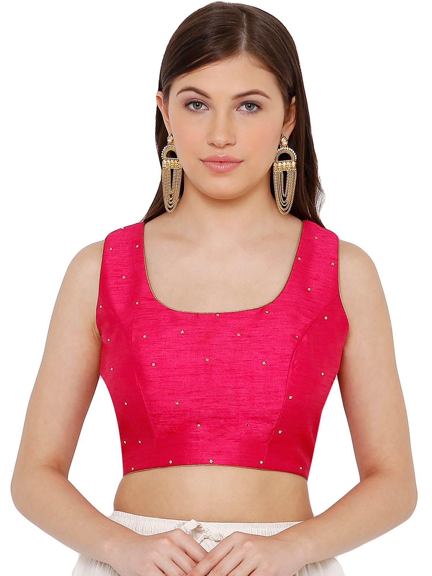 tomato pink dupion silk readymade saree blouse