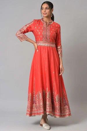 tomato red festive mughal gown