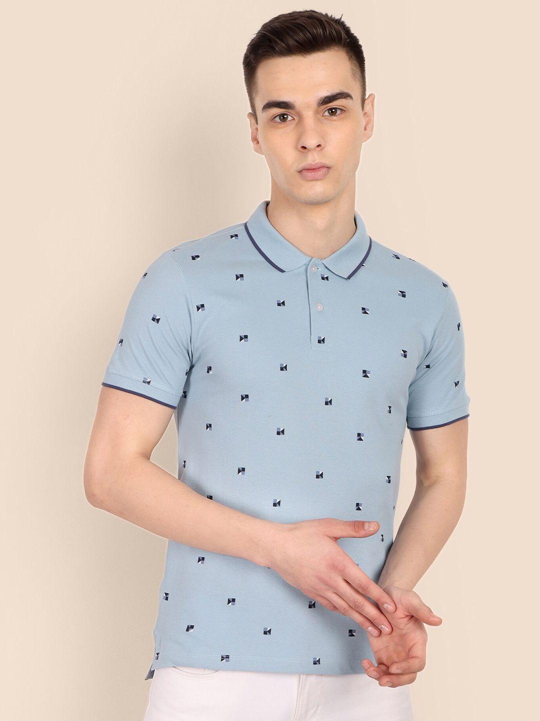 tomhiddle geometric printed bio-washed polo collar pure cotton t-shirt