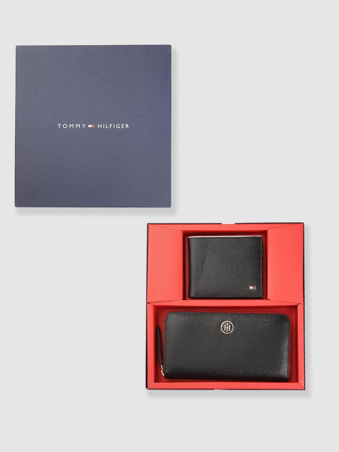 tommy hilfiger black set of 2 leather wallet