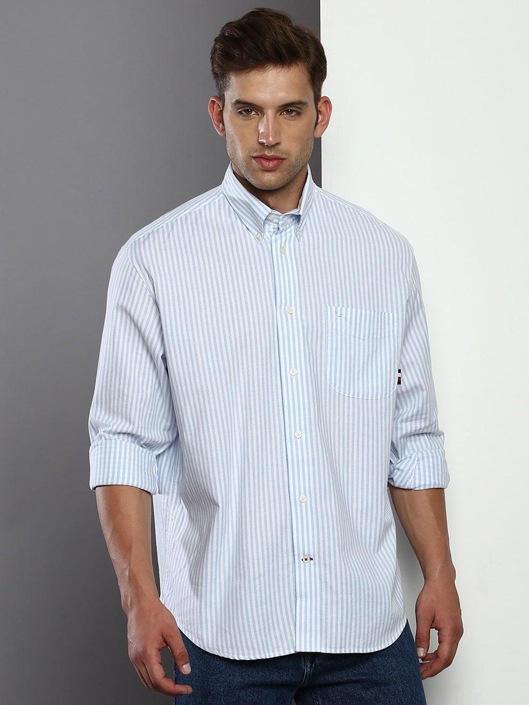 tommy hilfiger boxy fit striped button-down collar casual shirt