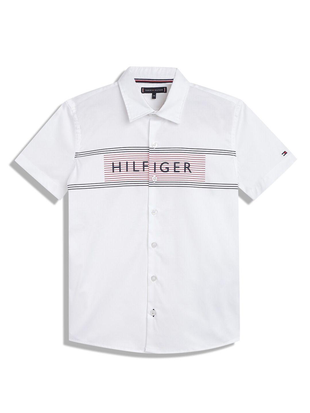 tommy hilfiger boys brand logo printed regular fit casual shirt