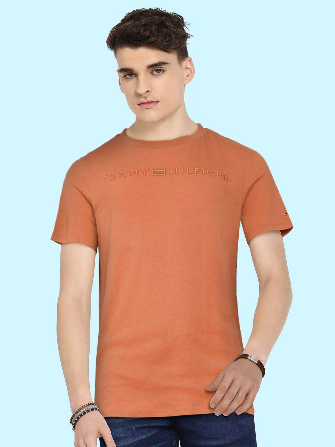 tommy hilfiger boys brown brand logo printed organic cotton t-shirt