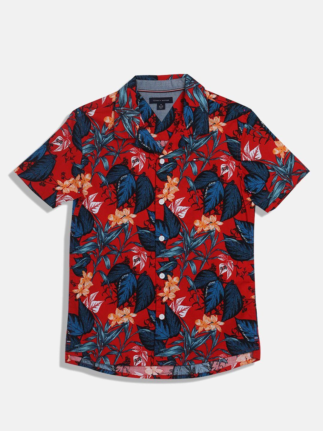 tommy hilfiger boys floral opaque printed cotton casual shirt