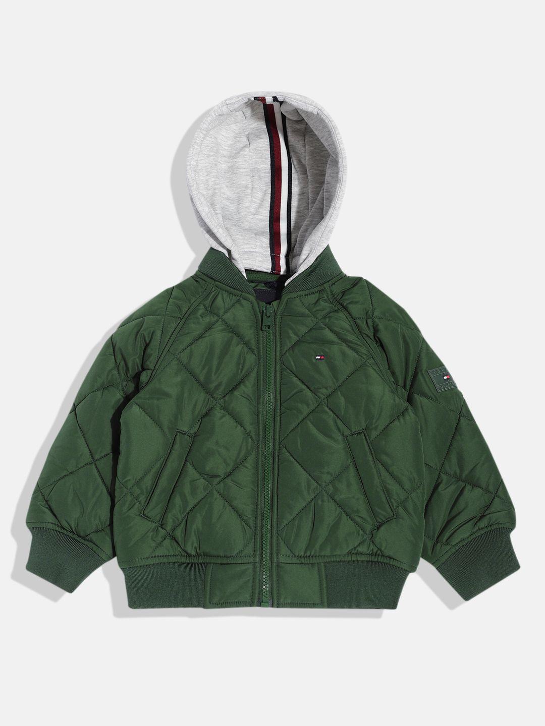 tommy hilfiger boys geometric self-design quilted bomber jacket