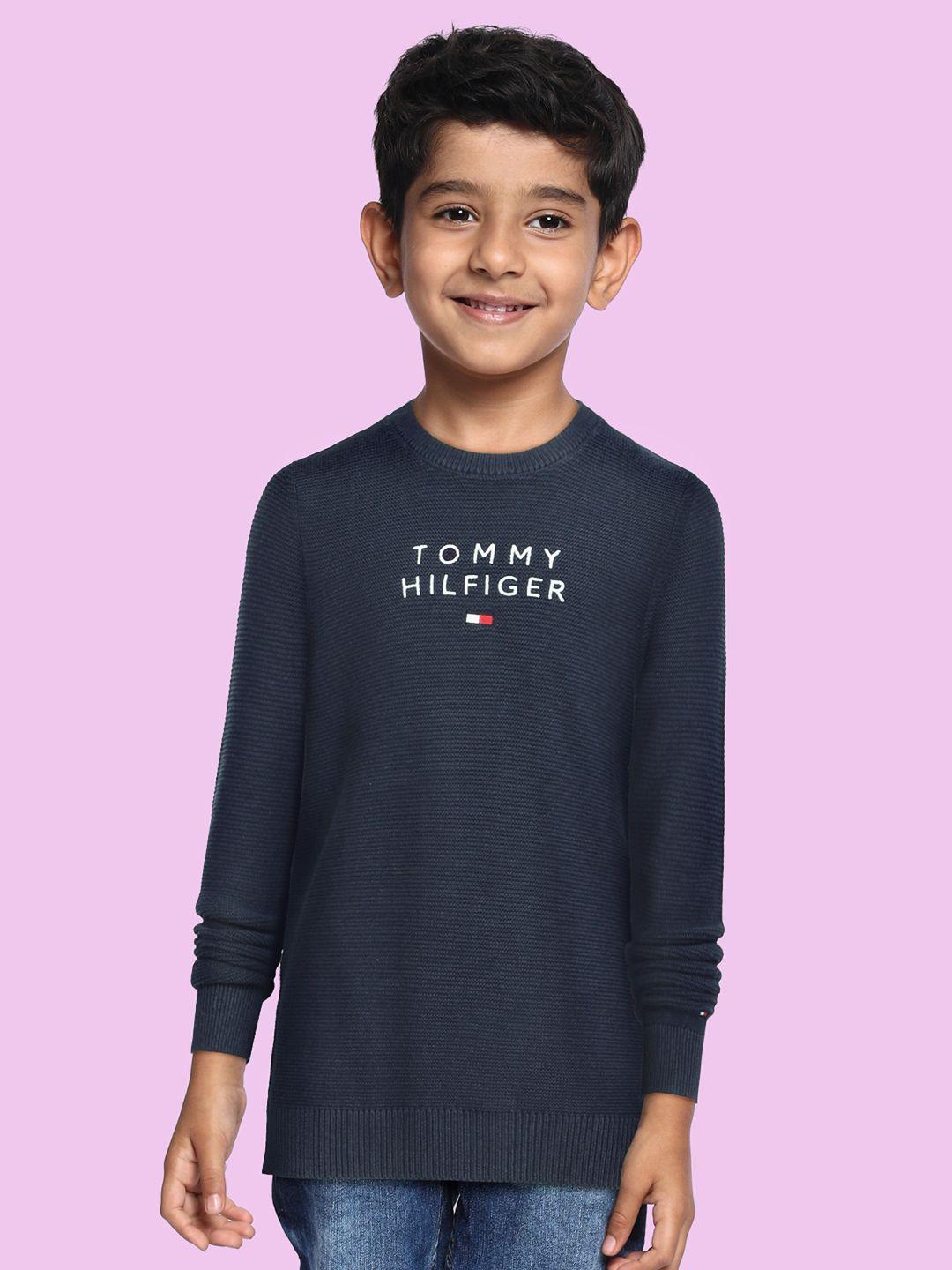 tommy hilfiger boys navy blue pure cotton printed pullover