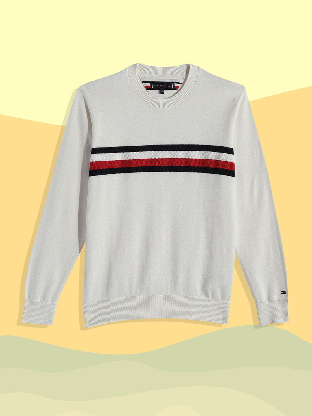tommy hilfiger boys off white striped pure cotton pullover
