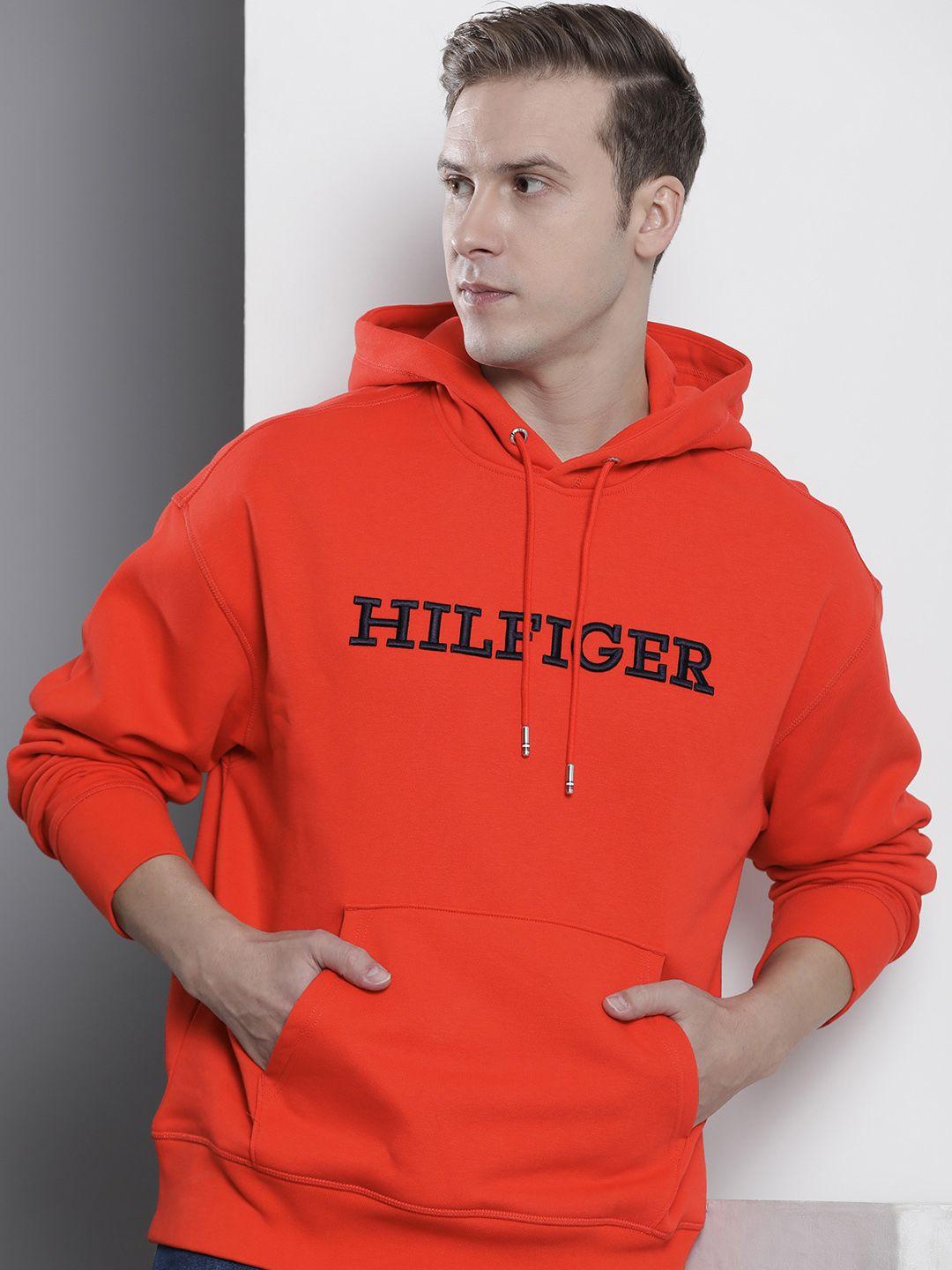 tommy hilfiger brand logo embroidered hooded sweatshirt