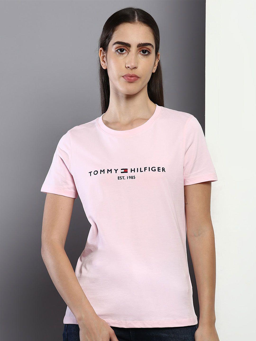 tommy hilfiger brand logo embroidered short sleeves cotton t-shirt