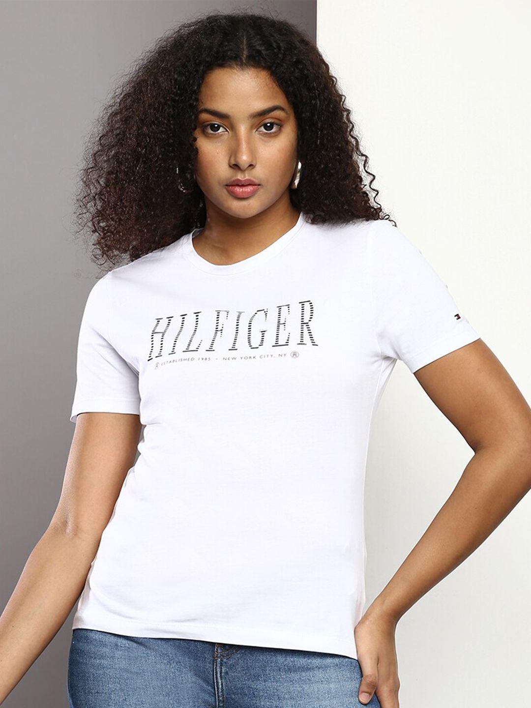 tommy hilfiger brand logo printed cotton t-shirt