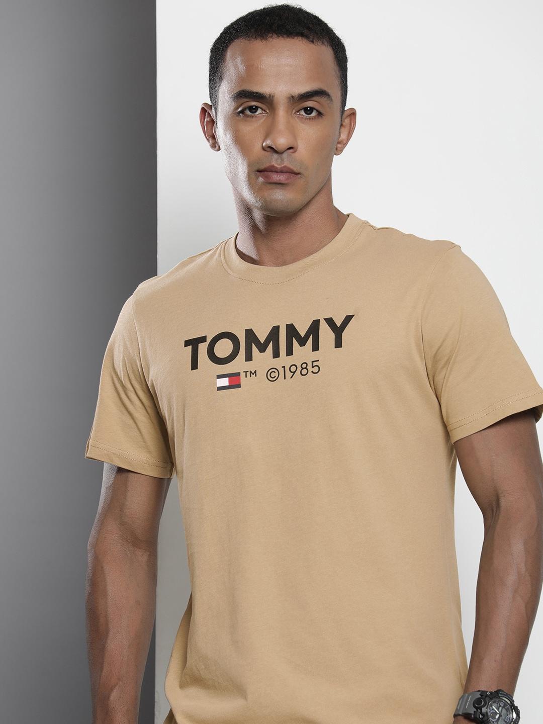 tommy hilfiger brand logo printed pure cotton slim fit t-shirt
