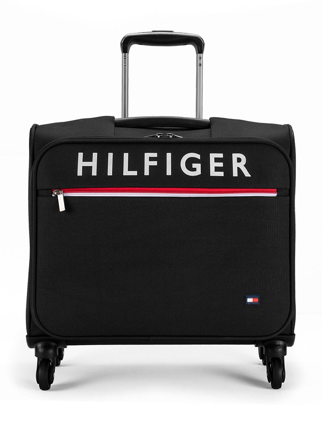 tommy hilfiger brand logo soft sided cabin overnighter trolley- 45 litres
