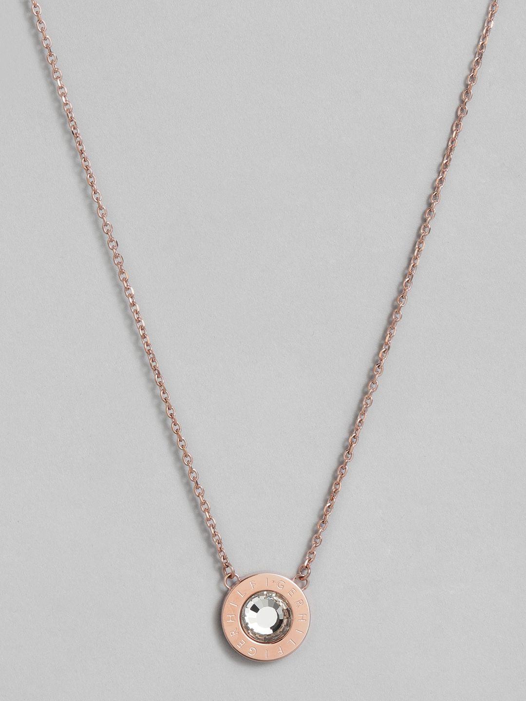 tommy hilfiger circular design stone studded stainless steel necklace