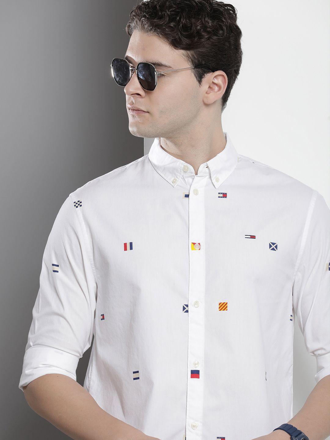 tommy hilfiger classic fit printed pure cotton casual shirt