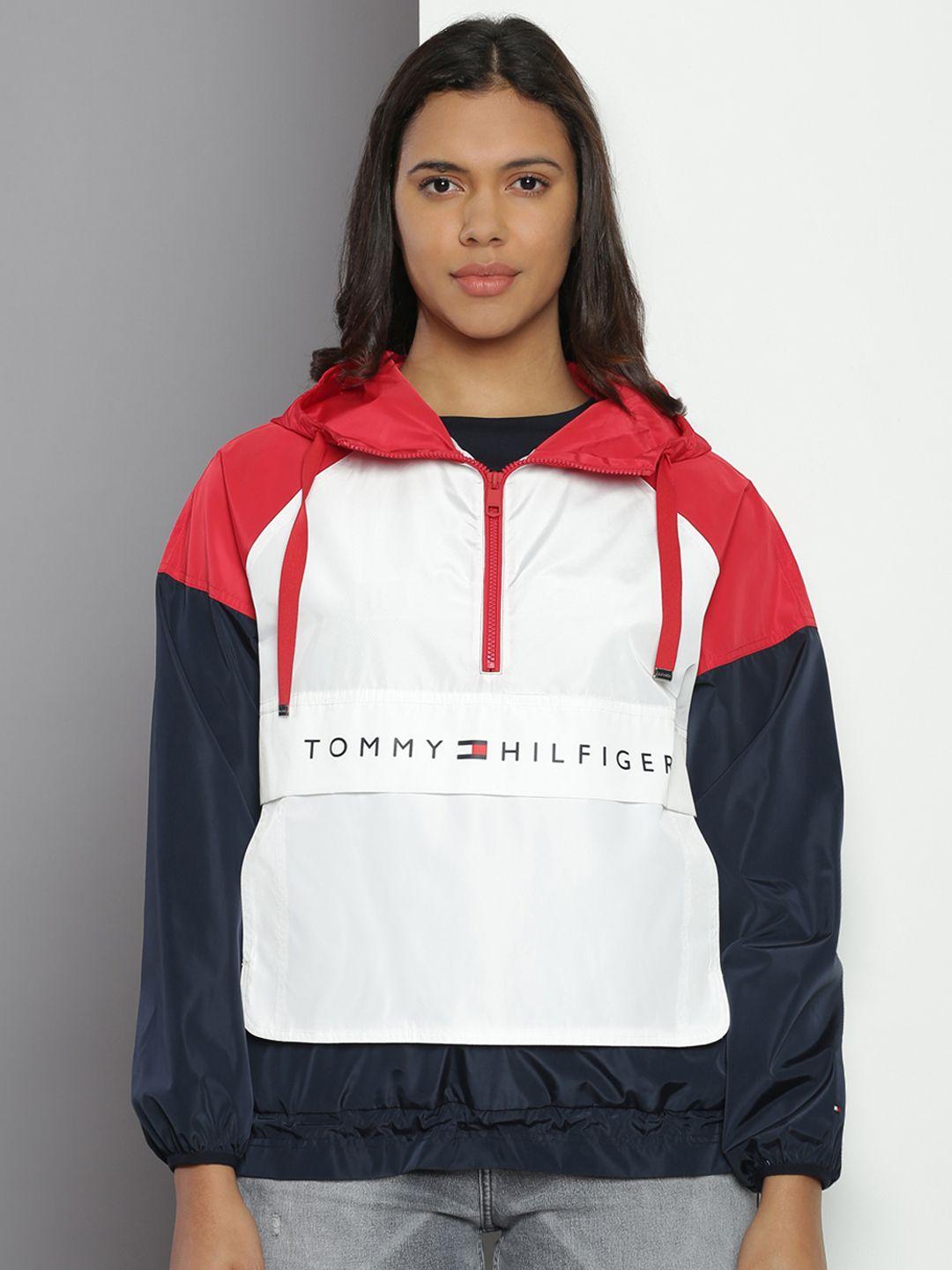 tommy hilfiger colourblocked cory packable popover hooded tailored jacket