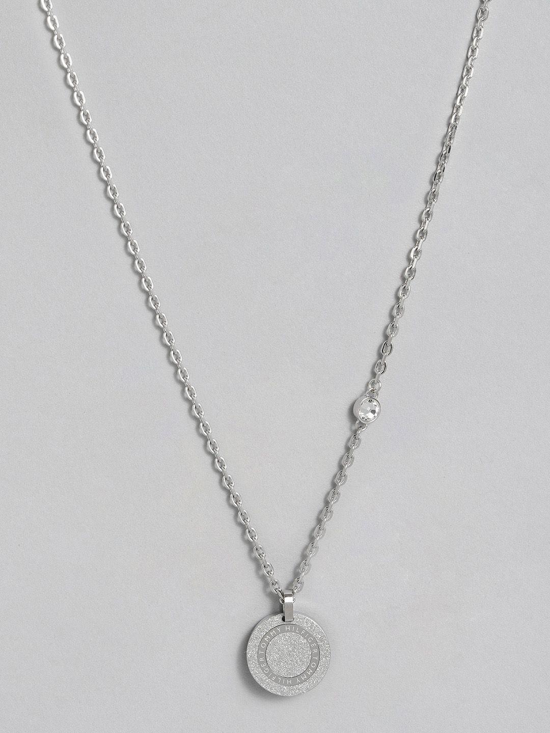 tommy hilfiger diamond dust crystal studded stainless steel pendant & chain