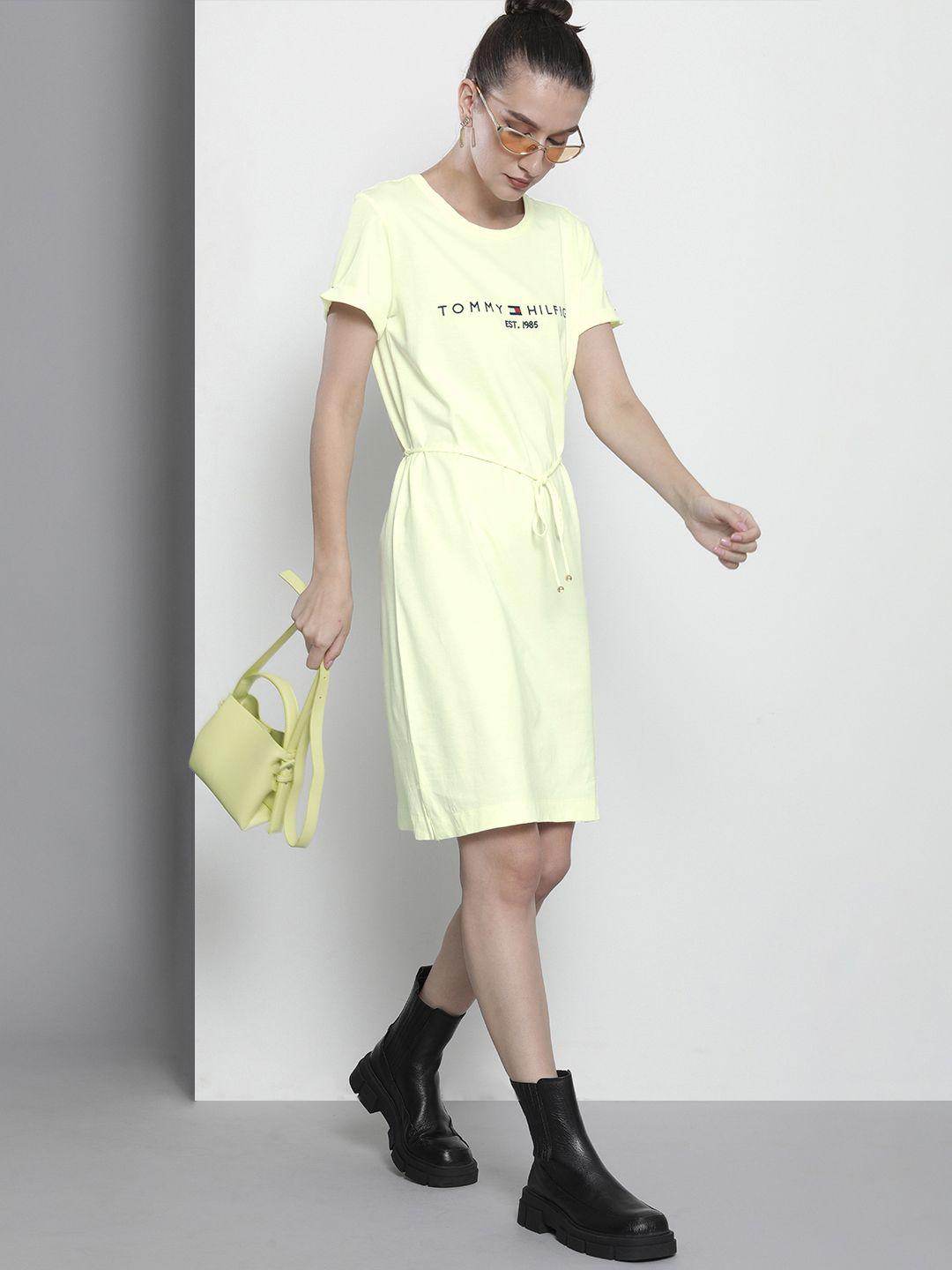 tommy hilfiger fluorescent green typography printed t-shirt dress