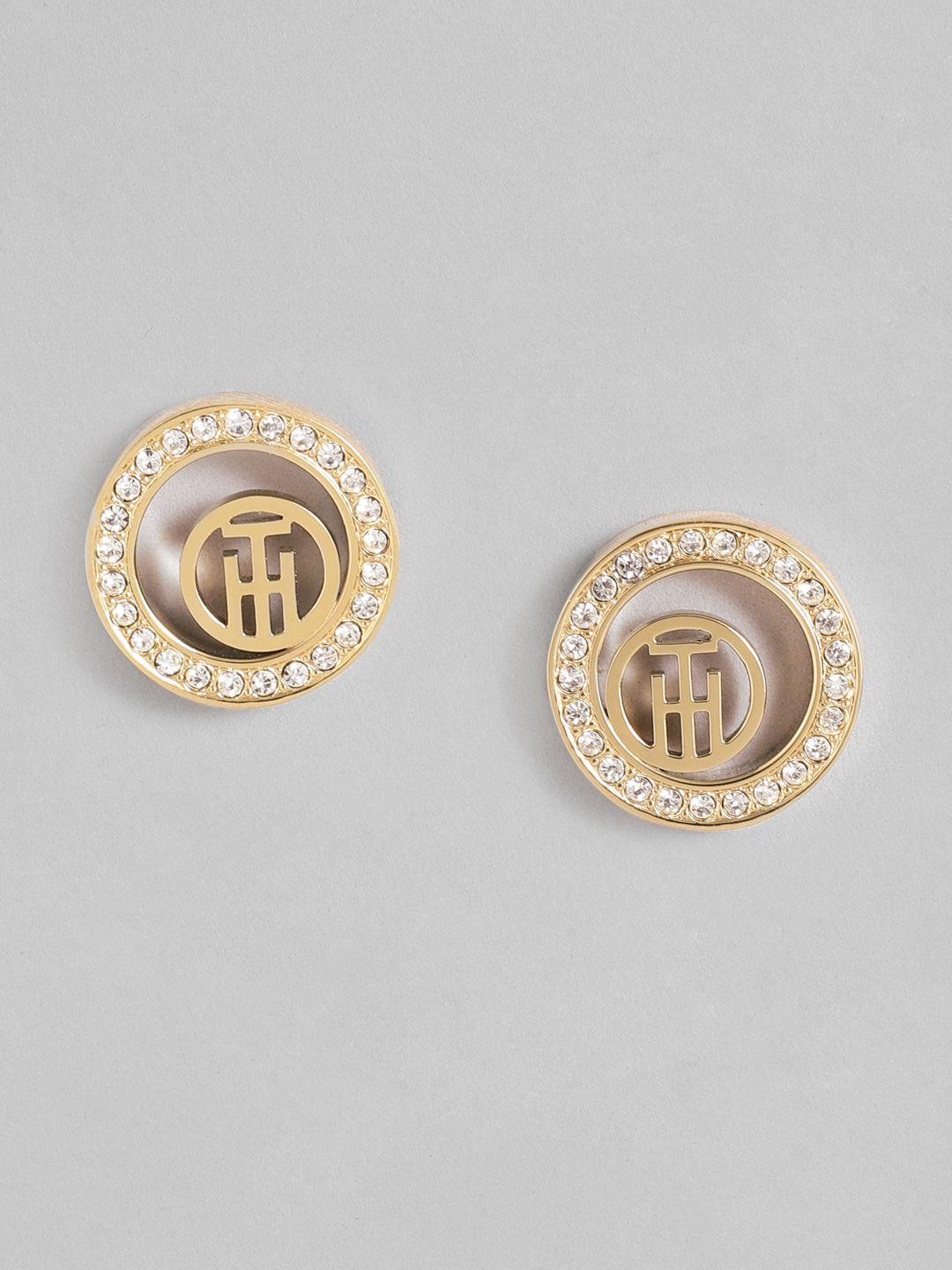 tommy hilfiger gold plated crystals stainless steel circular studs