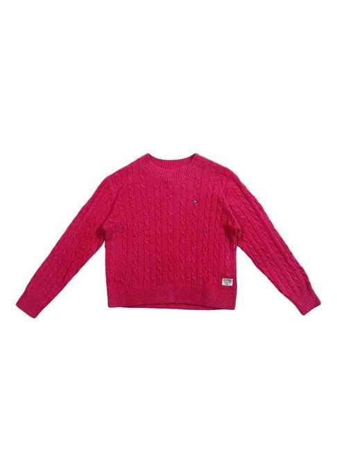 tommy hilfiger kids eccentric magenta cotton regular fit full sleeves sweater