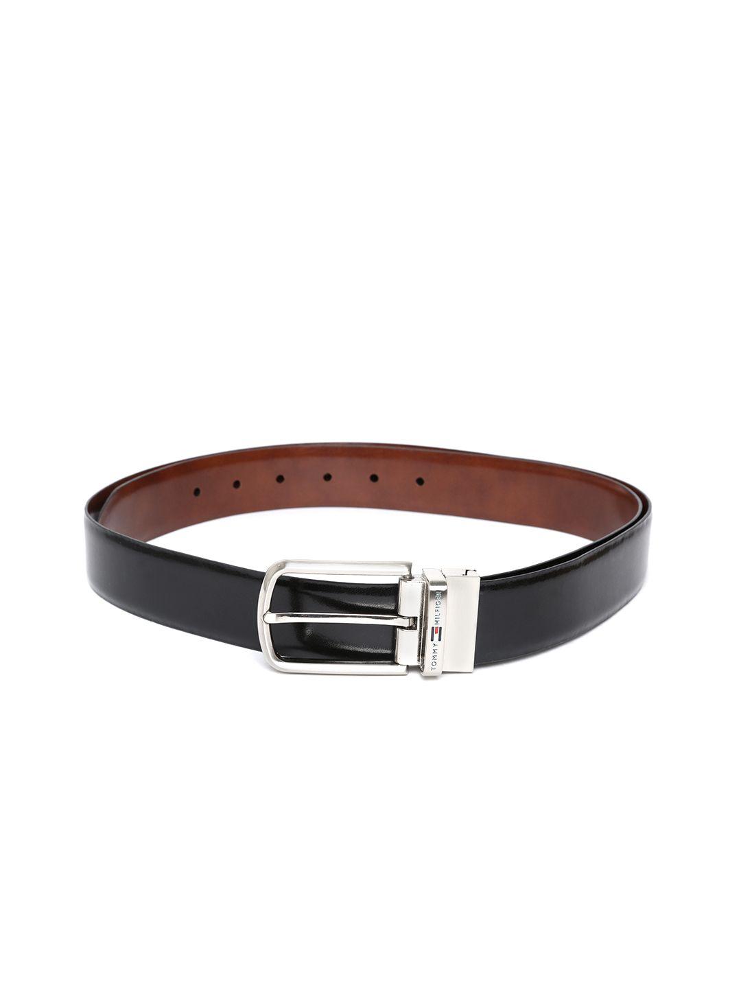 tommy hilfiger men black & brown leather reversible belt