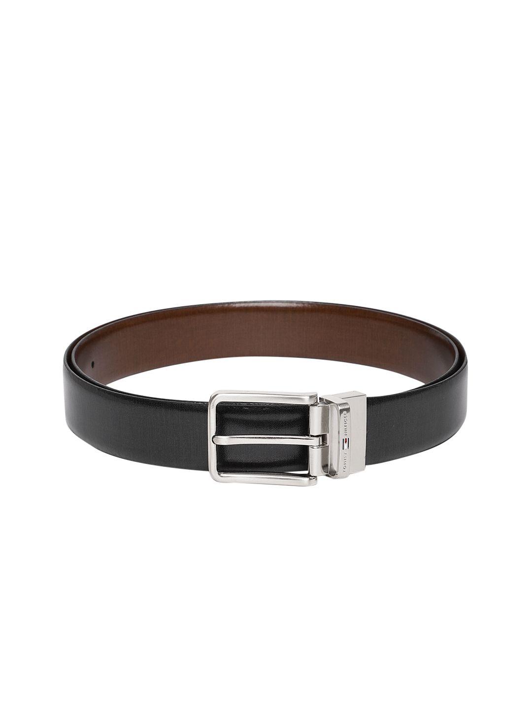 tommy hilfiger men black & brown solid reversible leather belt
