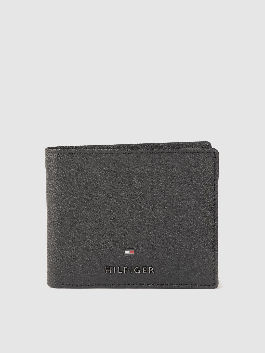 tommy hilfiger men black textured leather two fold wallet