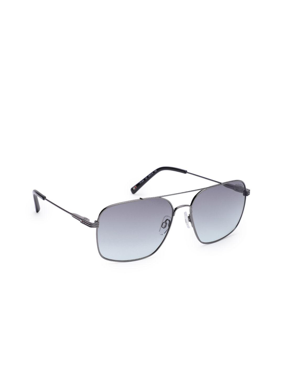 tommy hilfiger men blue lens & gunmetal-toned aviator sunglasses tommy hilfiger 864 c2 s