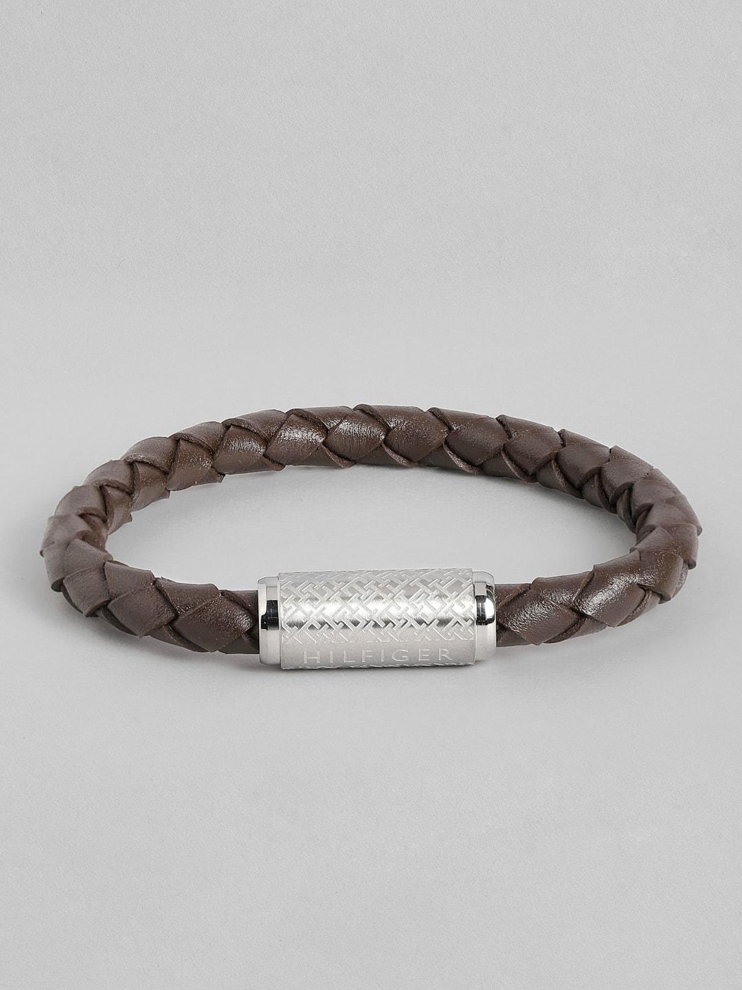 tommy hilfiger men braided leather wraparound bracelet
