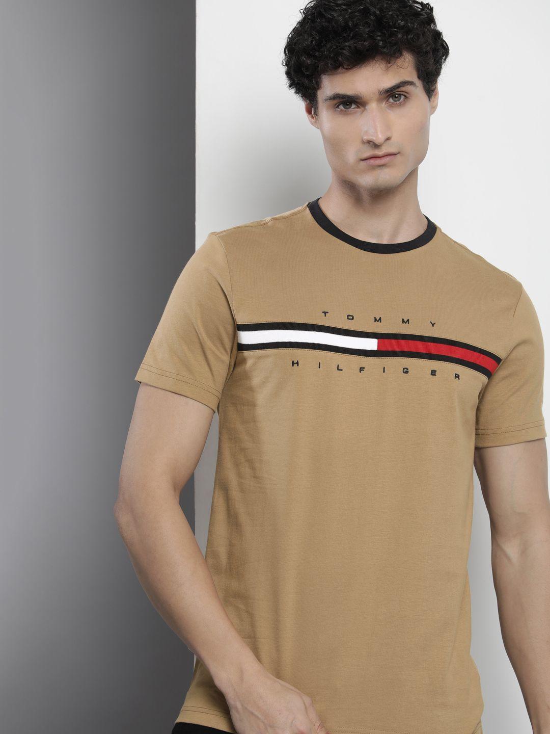 tommy hilfiger men brand logo embroidered pure cotton t-shirt