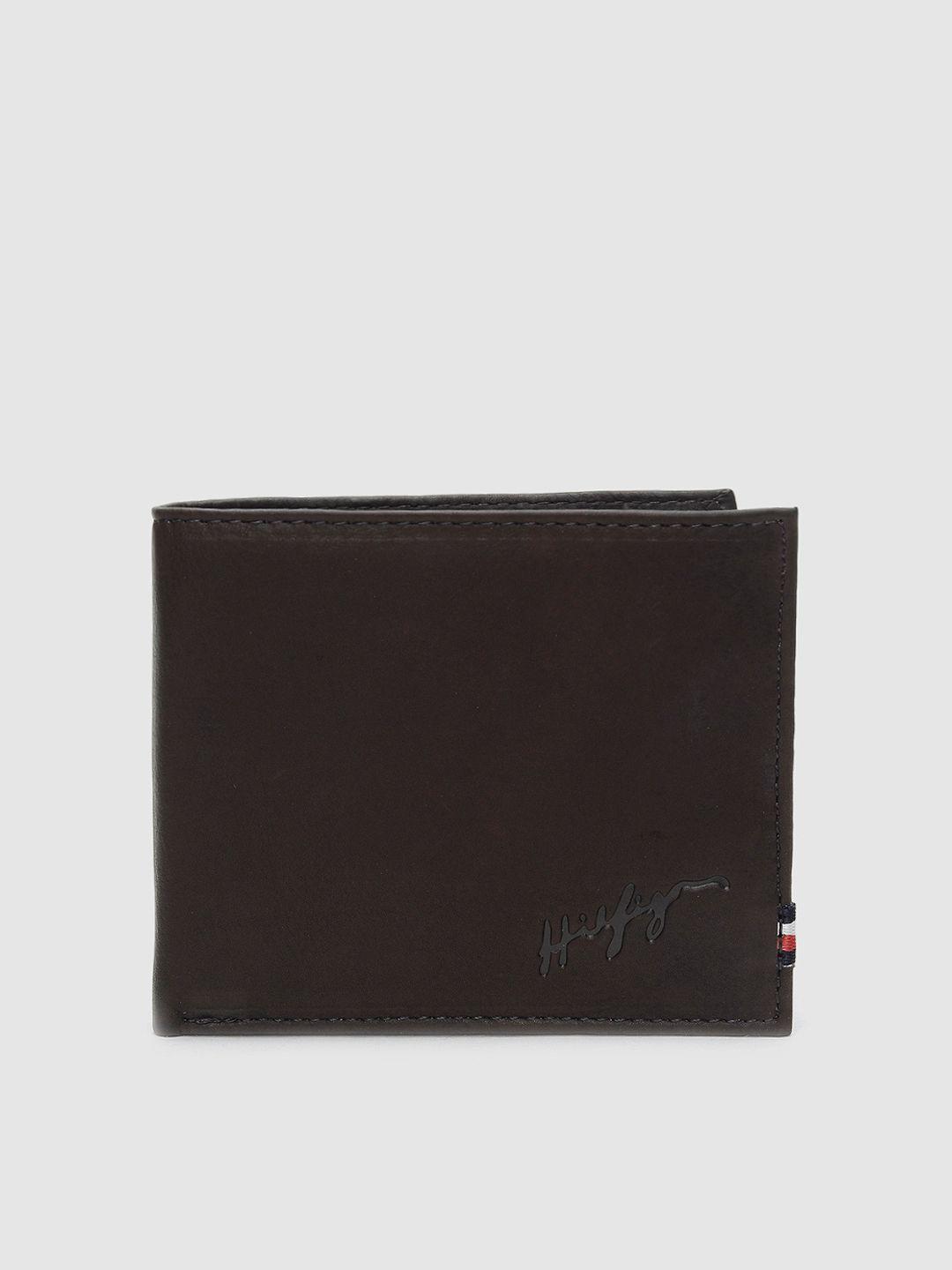 tommy hilfiger men brown solid two fold leather wallet