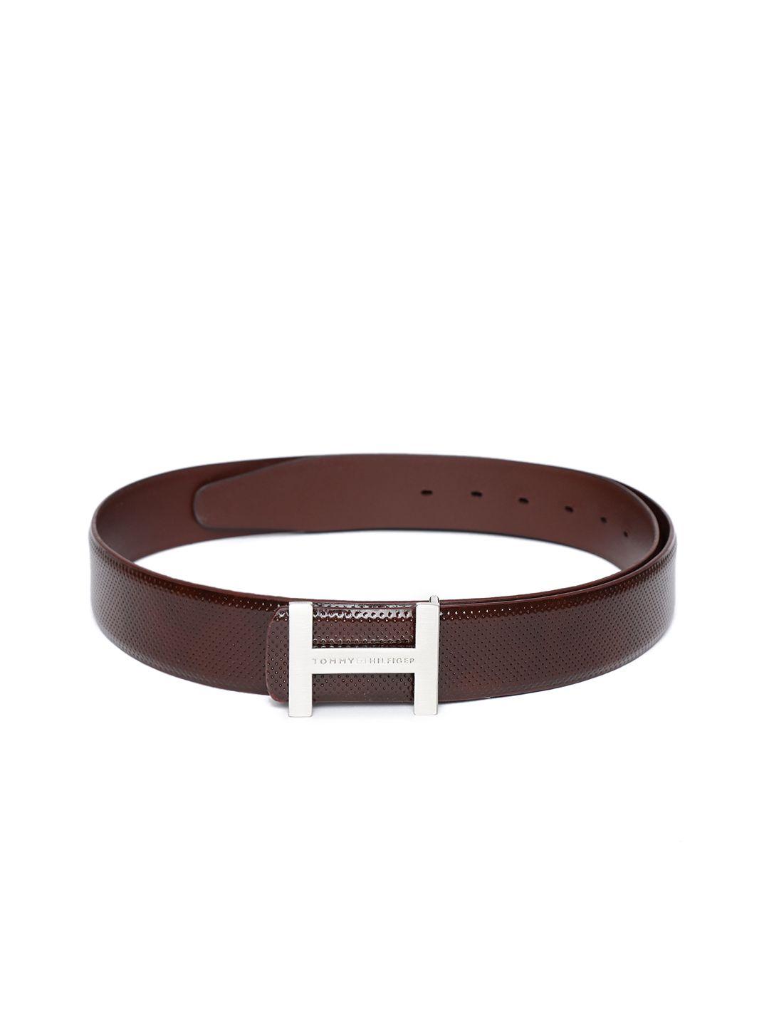 tommy hilfiger men brown textured leather belt