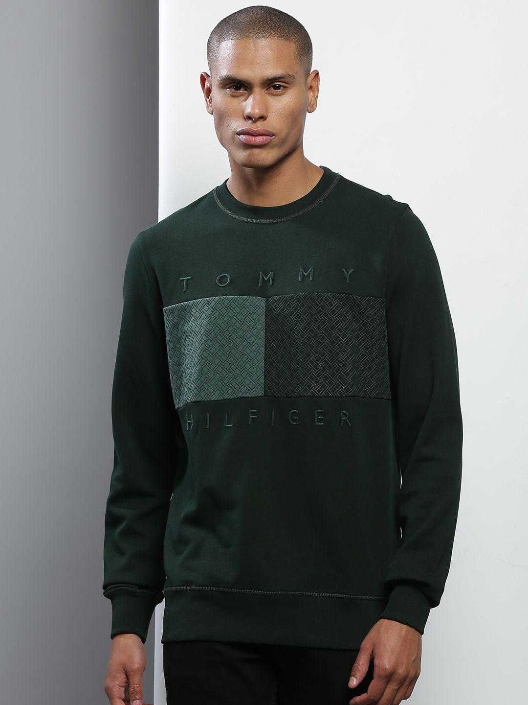 tommy hilfiger men green embroidered sweatshirt