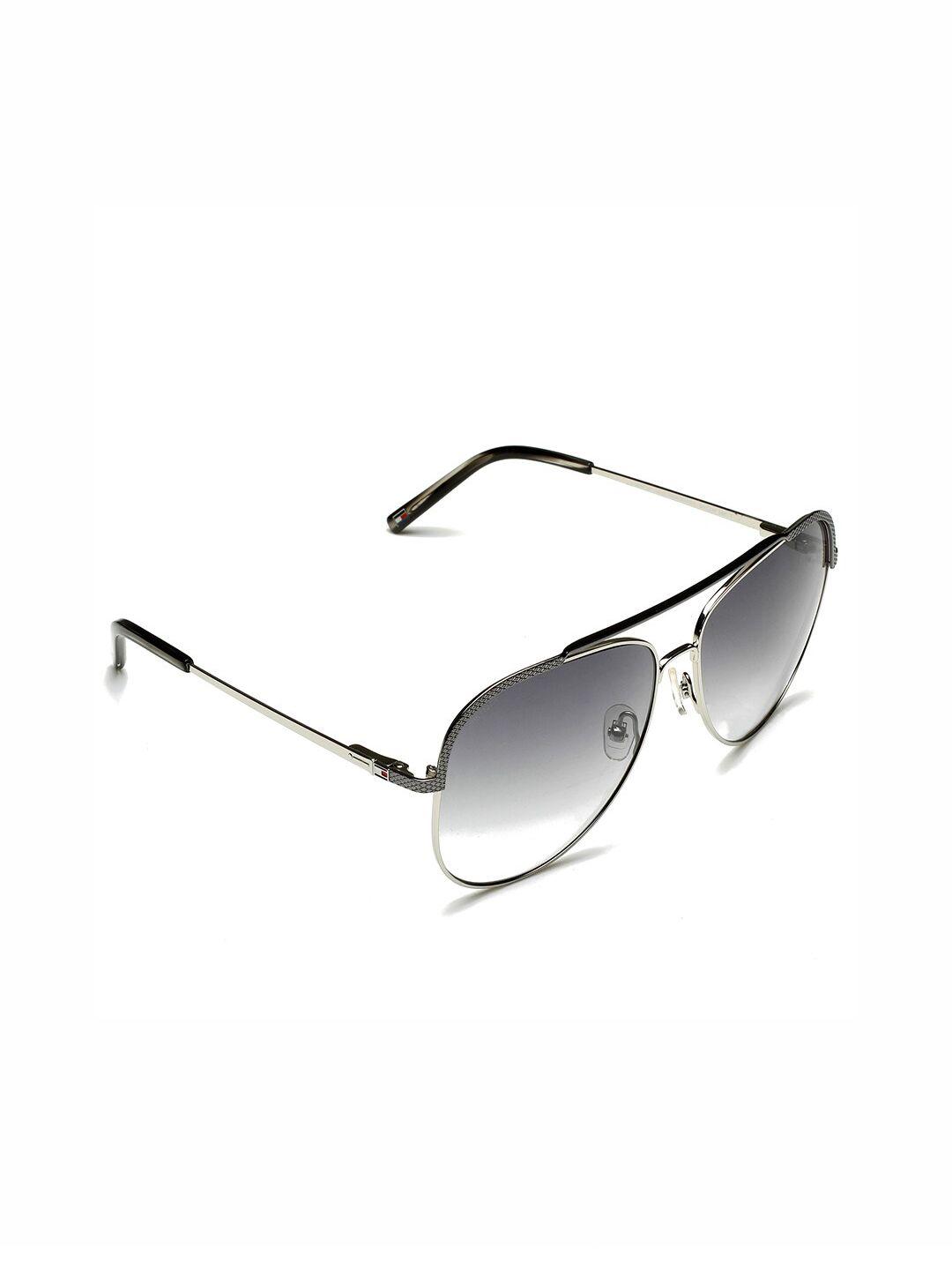 tommy hilfiger men grey lens & gunmetal-toned aviator uv protected lens sunglasses