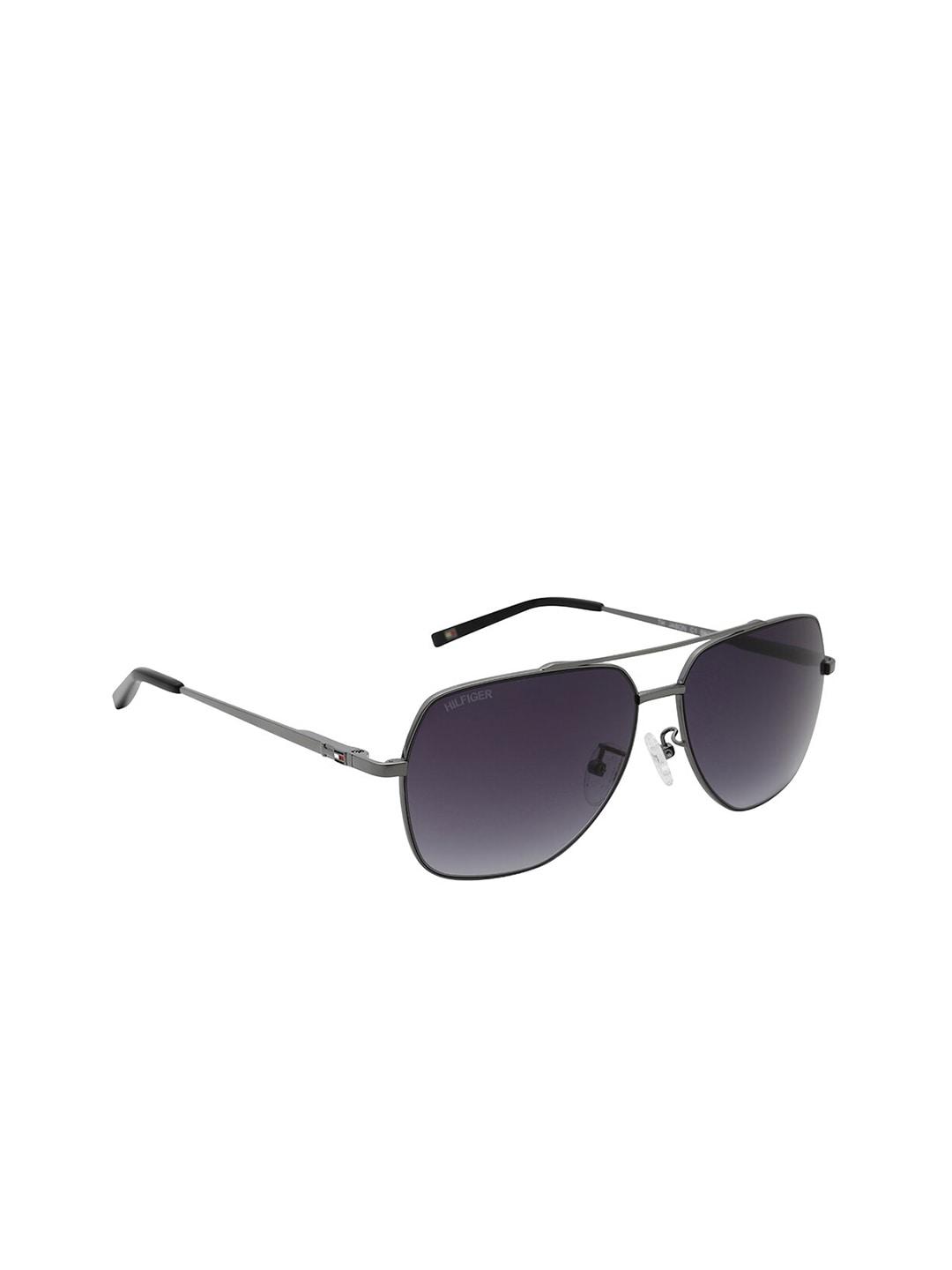 tommy hilfiger men grey lens & gunmetal-toned square sunglasses with uv protected lens
