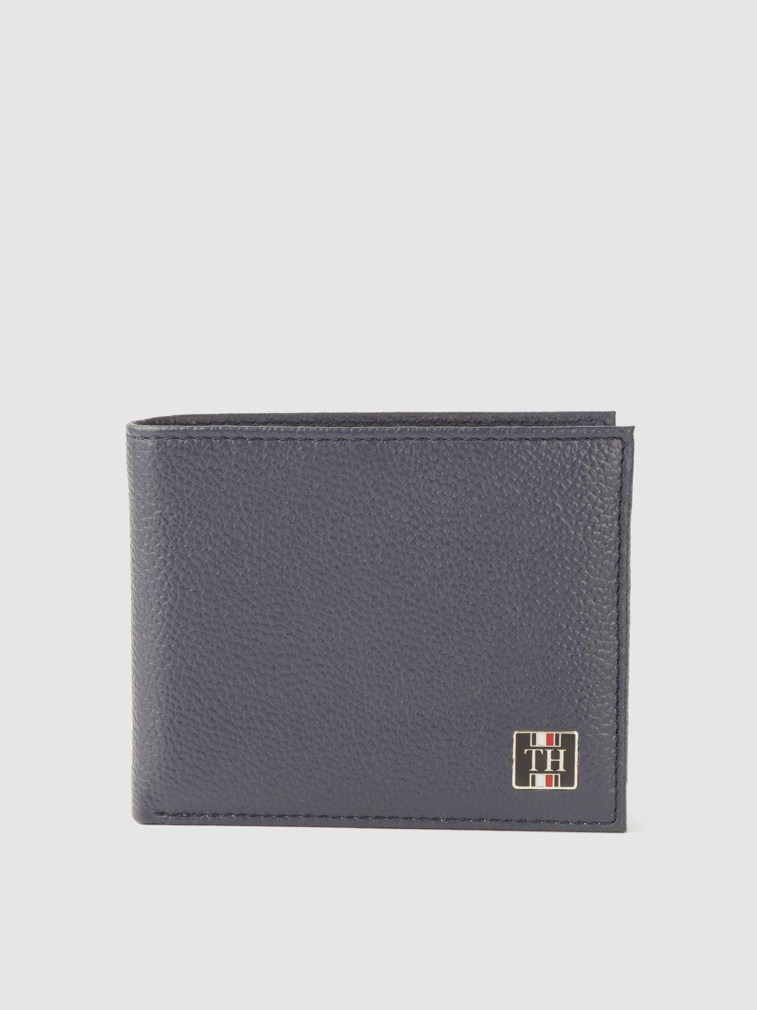 tommy hilfiger men grey textured leather two fold wallet