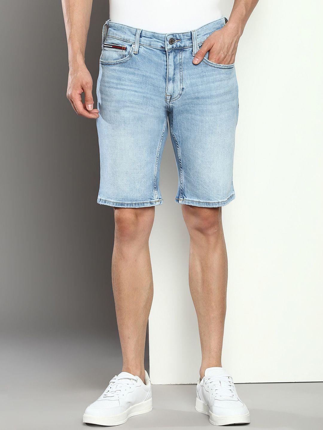 tommy hilfiger men mid-rise slim fit washed denim shorts