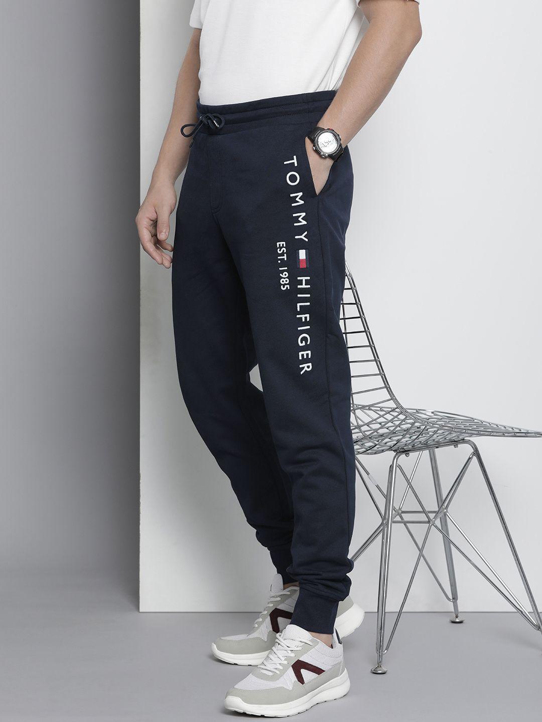 tommy hilfiger men pure cotton brand logo embroidered joggers