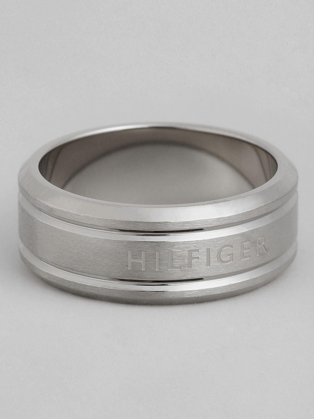 tommy hilfiger men silver plated stainless steel iconic stripes finger ring