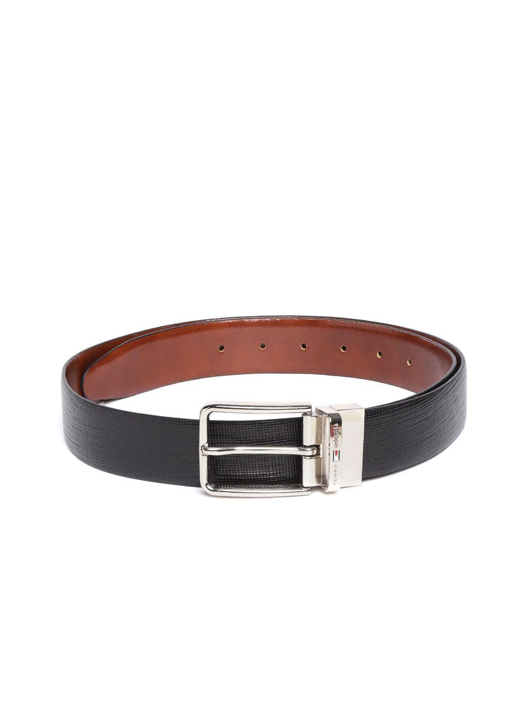 tommy hilfiger men tan brown & black textured reversible leather belt