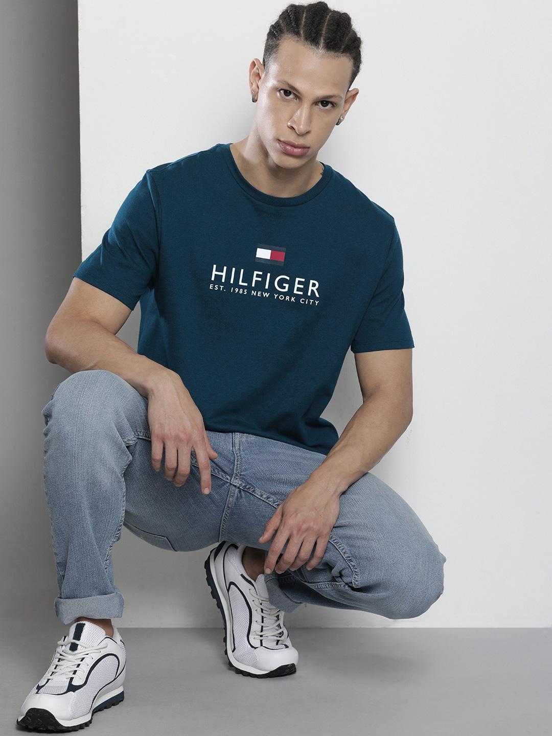 tommy hilfiger men typography printed pure cotton t-shirt