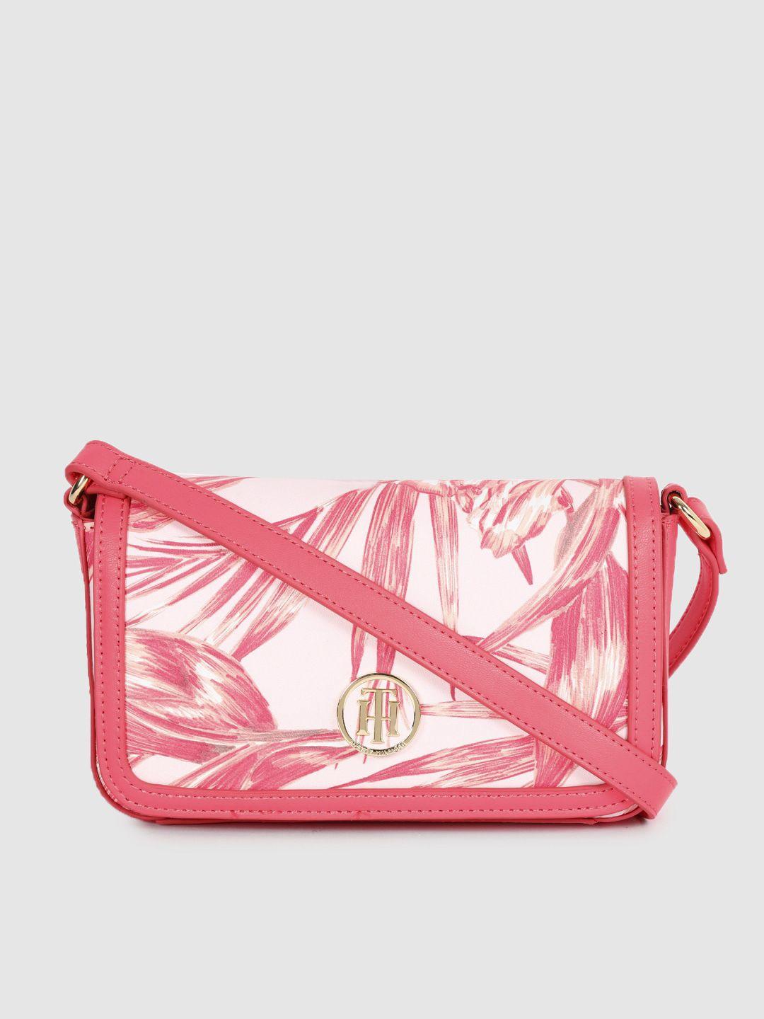 tommy hilfiger pink floral printed structured sling bag