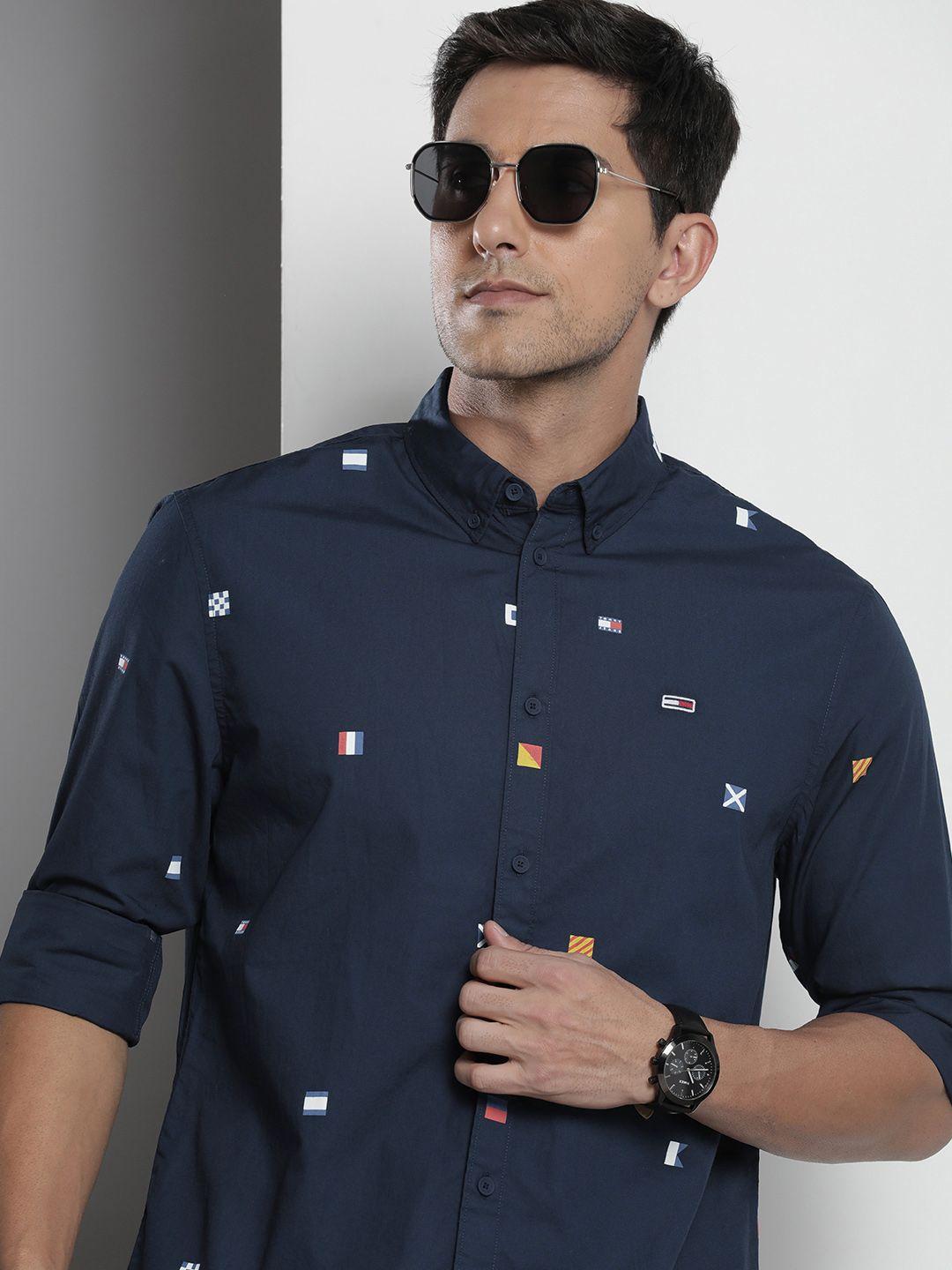tommy hilfiger printed classic fit pure cotton casual shirt