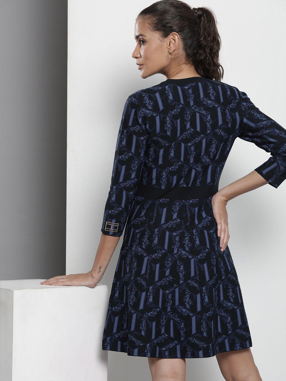 tommy hilfiger ribbed abstract print a-line dress