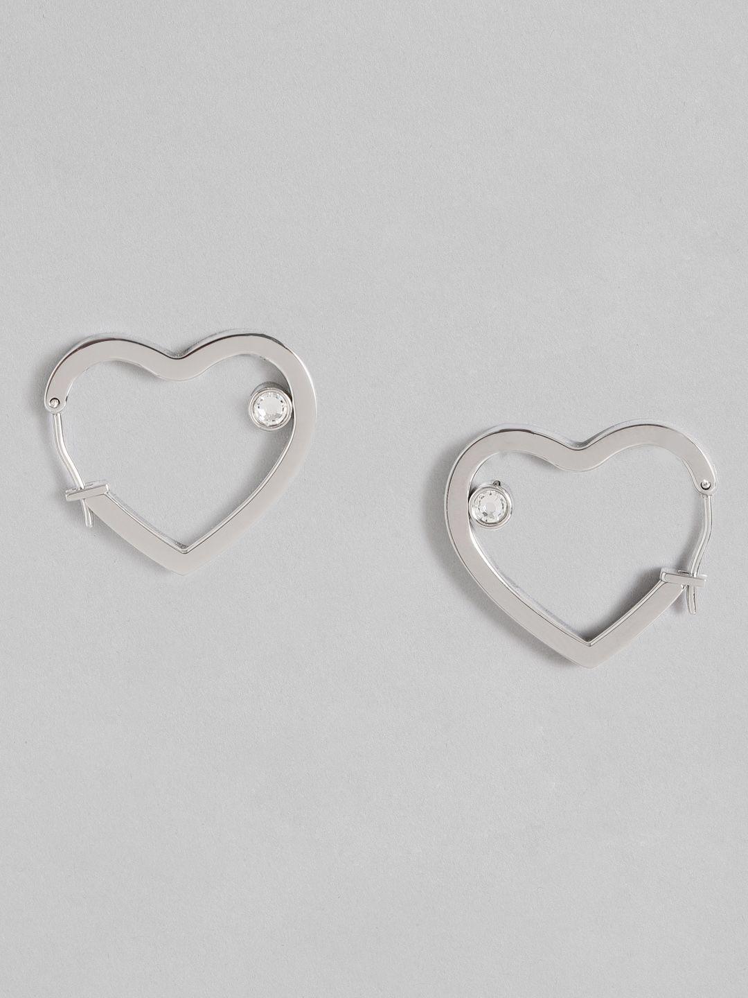 tommy hilfiger silver plated crystals stainless steel heart shaped hoop earrings