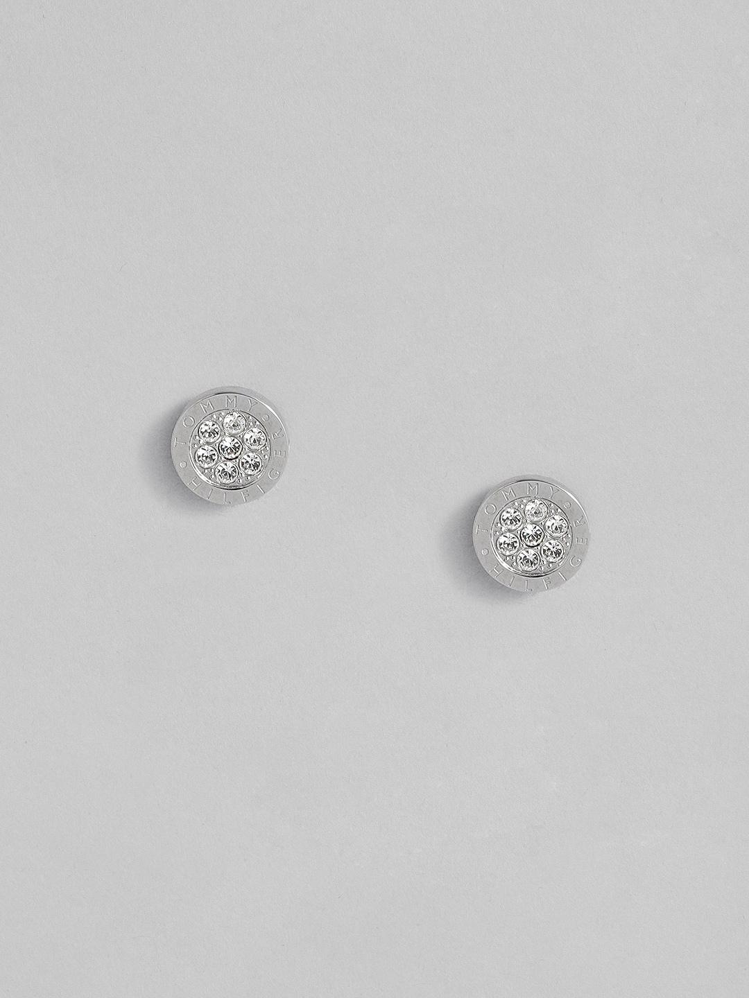 tommy hilfiger silver plated crystals studded stainless steel circular studs