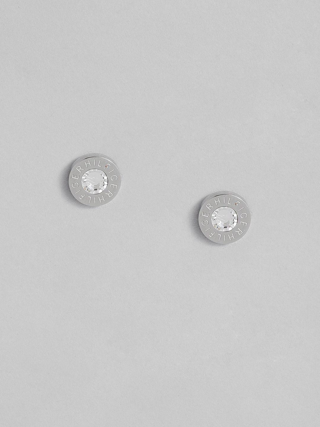 tommy hilfiger silver plated crystals studded stainless steel circular studs